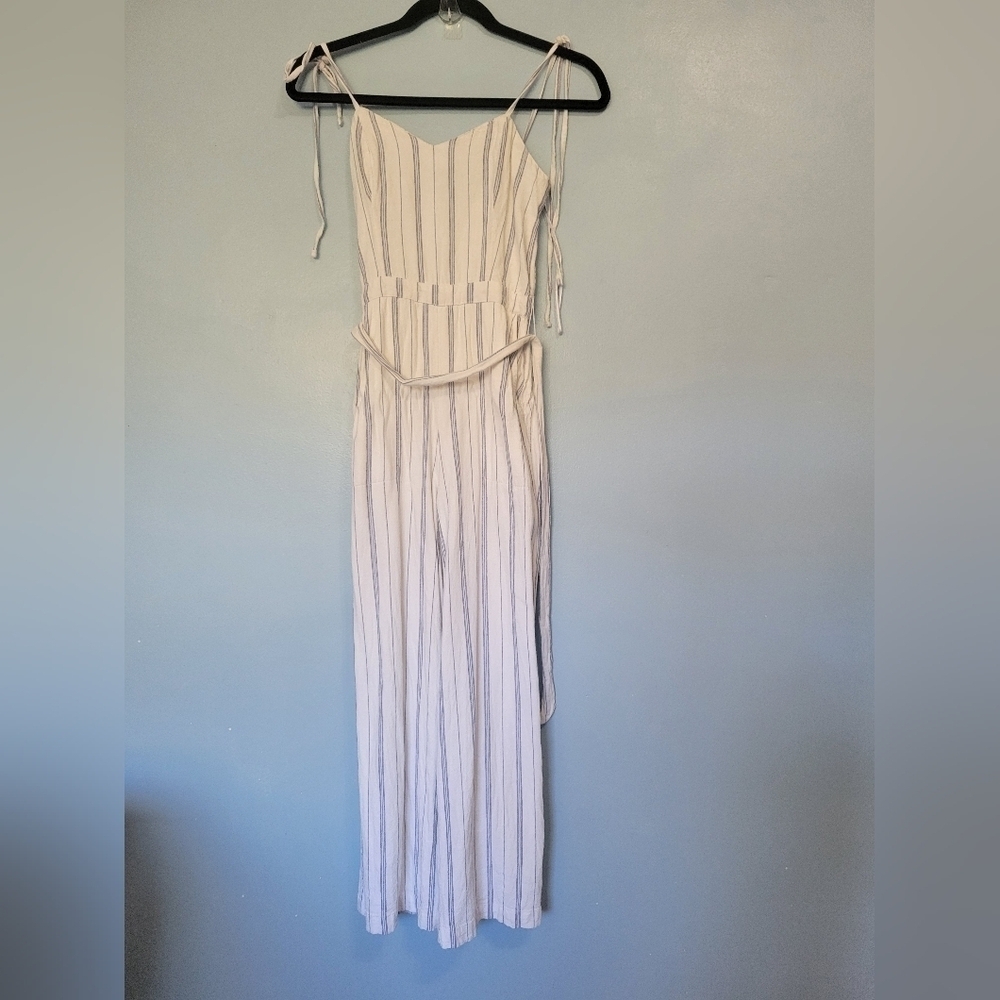 Abercrombie and Fitch Striped Linen Blend Cropped Jumpsuit Size XS Blue/White